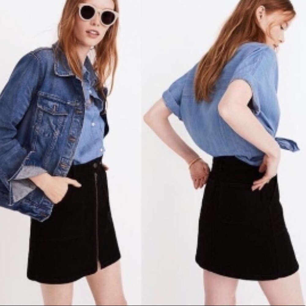 Madewell Zippered Front Black Denim Mini Skirt